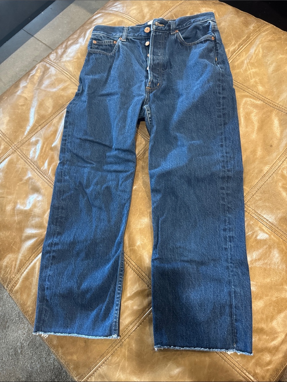 Doen Nikita Women's Deep Indigo Raw Hem Cropped Straight Jeans 27